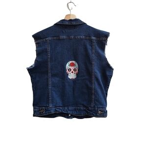 Denim Vest with Embroidered Calavera, Size XL